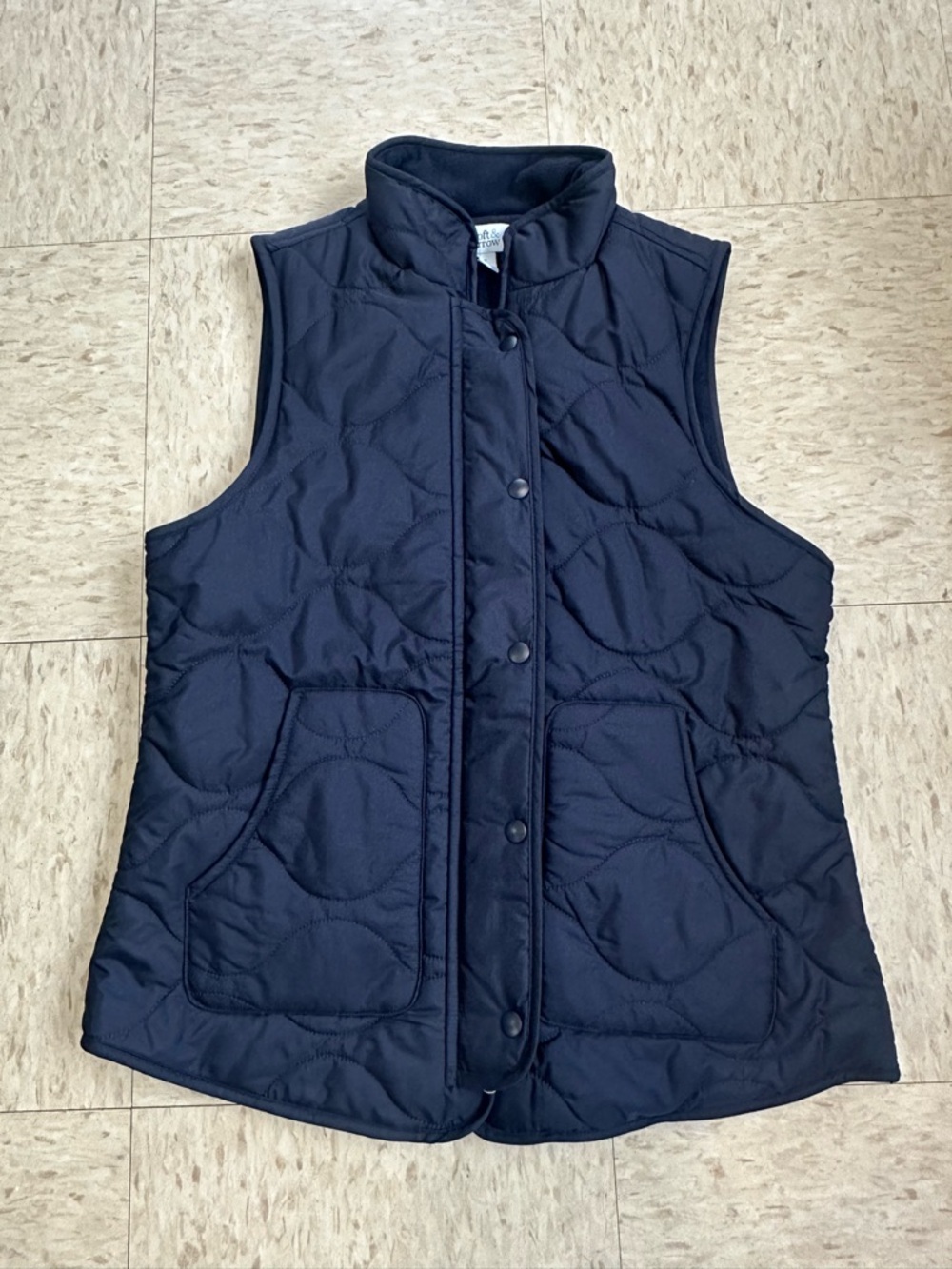 croft & barrow Navy Quilted Snap-Front Vest